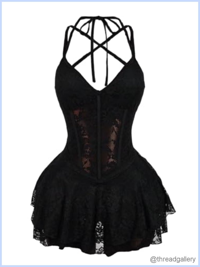 Floral Lace Backless Corset Dress Y2k Layered Ruffle Mini Halter With Shorts